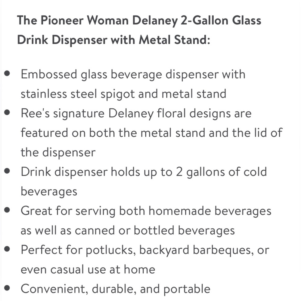 Beverage Dispenser 🌺 New Pioneer Woman Cassie/ Delaney Glass Drink Dispenser - Picture 3 of 7